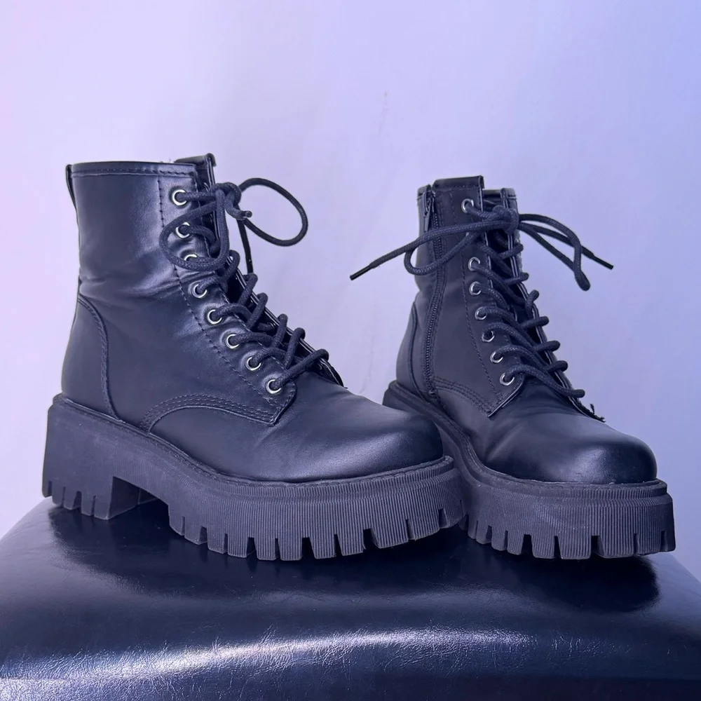 Madden Girl Black Platform Lace-Up Boots